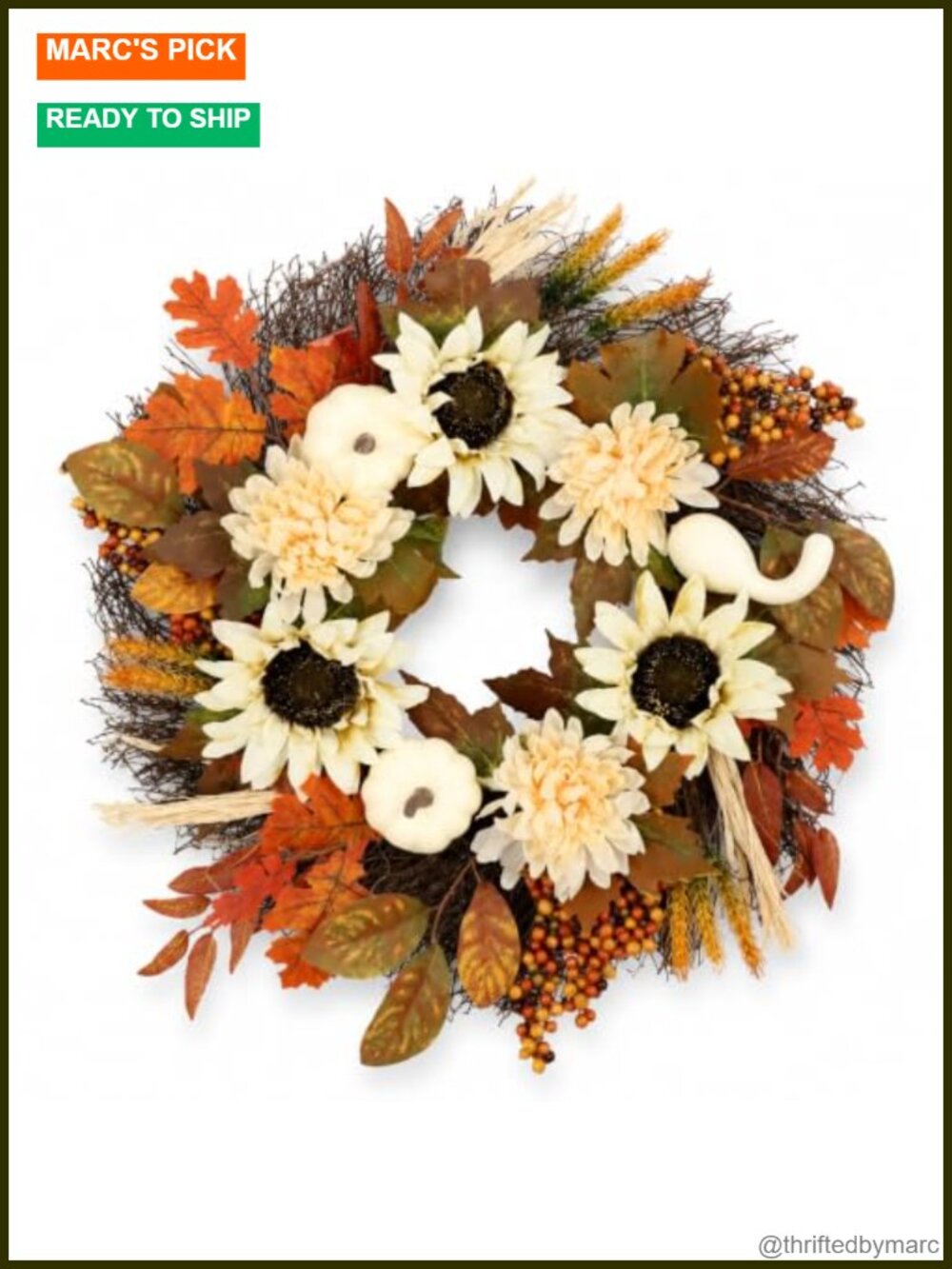 Fall Wreath Front Door 24 Inch Sunflower Pumpkin Autumn Artificial Wreath Decor